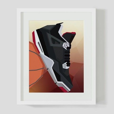 Картина для інтер'єру з принтом Jordan 4 Retro Bred Geometric Art Canvas, 25x20 cm, В наявності, доставка 1-2 дні