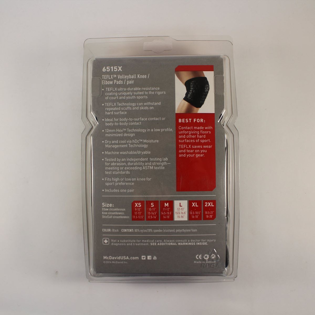 Наколінники McDavid 6515X TEFLX Protective Pads Volleyball Knee/Elbow Pads Black (пара), XL, В наявності, доставка 1-2 дні