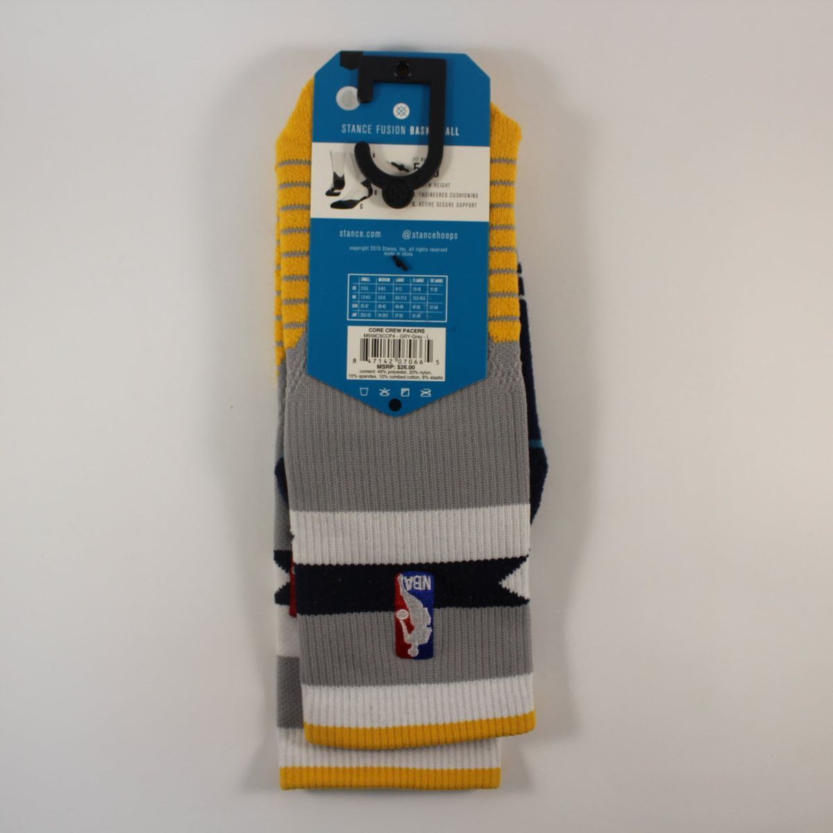 Шкарпетки баскетбольні Stance NBA Indiana Pacers Core Crew Basketball Socks Grey M559C5CCPA-GRY, L (42-46), В наявності, доставка 1-2 дні