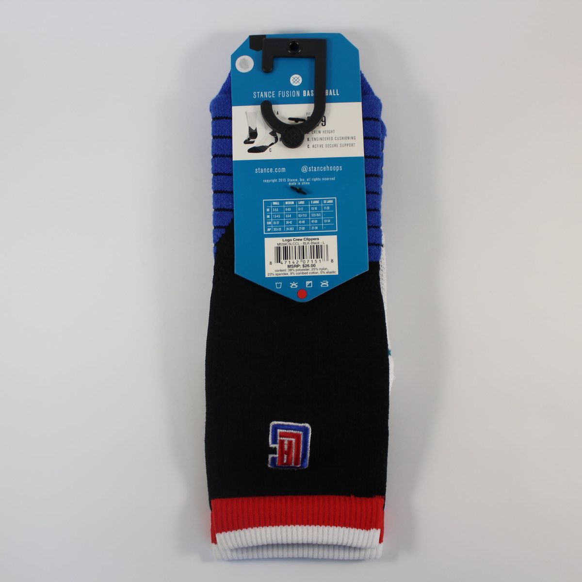 Шкарпетки баскетбольні Stance NBA Los Angeles Clippers Logo Crew Basketball Socks Black M559C5LCCL-BLK, L (42-46), В наявності, доставка 1-2 дні