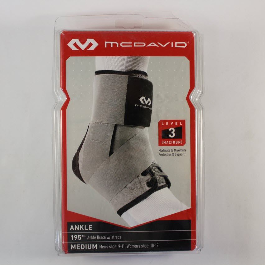 Фиксатор голеностопного сустава McDavid 195 Ankle Brace W/ Straps (серый), XS