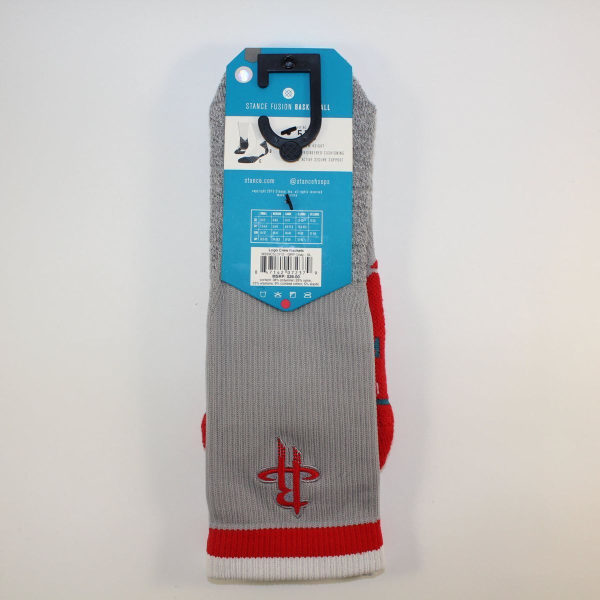 Шкарпетки баскетбольні Stance NBA Houston Rockets Logo Crew Basketball Socks Grey M559C5LCRO-GRY, M (38-42), В наявності, доставка 1-2 дні
