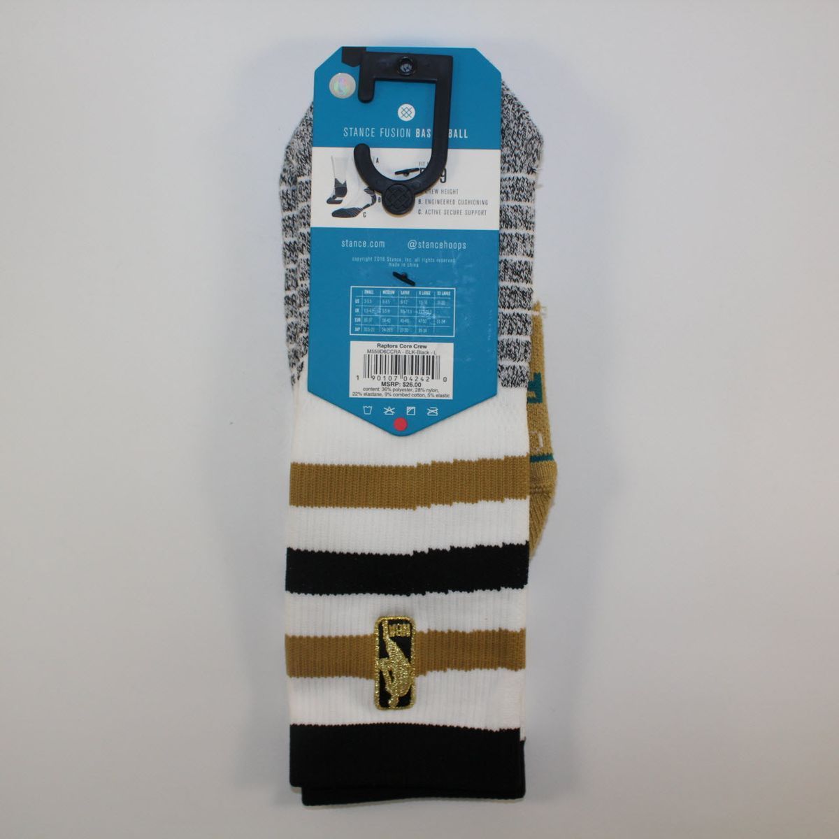 Шкарпетки баскетбольні Stance NBA Toronto Raptors Core Crew Basketball Socks White M559D6CCRA-BLK, L (42-46), В наявності, доставка 1-2 дні
