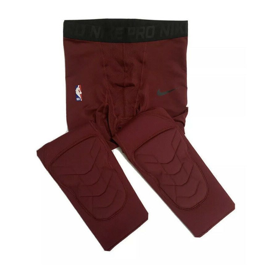 Лосіни компресійні з захистом Nike Pro Hyperstrong NBA Basketball Compression Padded 3/4 Pants Maroon AA0755-677, L, В наявності, доставка 1-2 дні