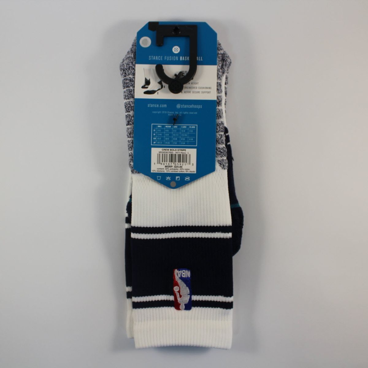Шкарпетки баскетбольні Stance NBA Bold Stripe Crew Basketball Socks White Navy M559D6CRBS-NVY, L (42-46), В наявності, доставка 1-2 дні