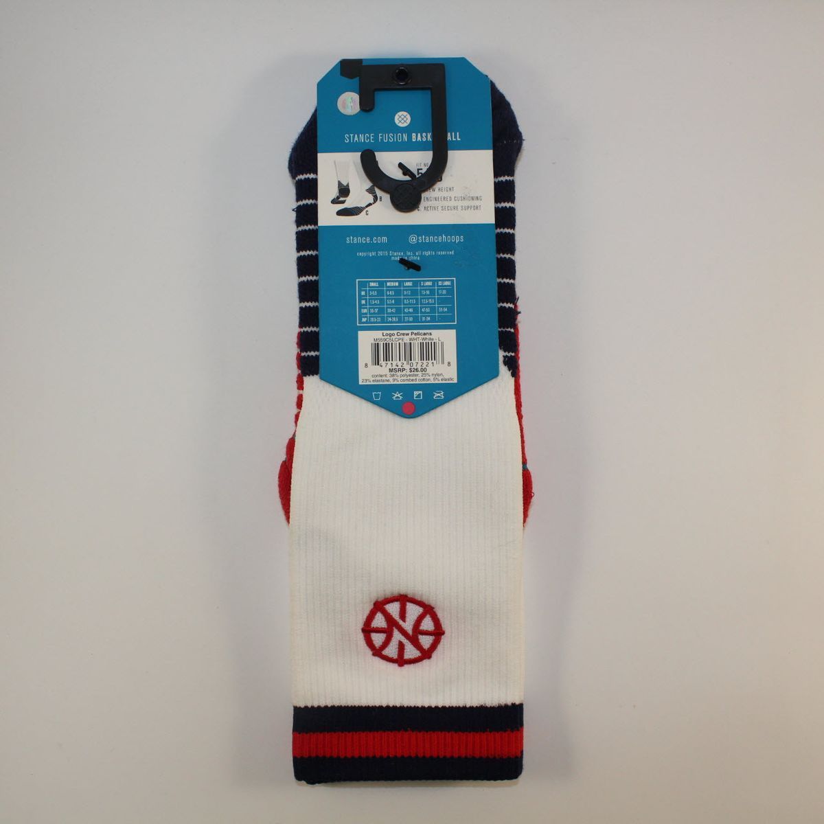 Шкарпетки баскетбольні Stance NBA New Orleans Pelicans Logo Crew Basketball Socks White M559C5LCPE-WHT, L (42-46), В наявності, доставка 1-2 дні