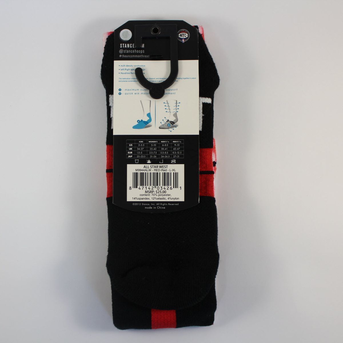 Шкарпетки баскетбольні Stance NBA All-Star West Crew Basketball Socks Black Red M9944ALW-RED, L (42-46), В наявності, доставка 1-2 дні