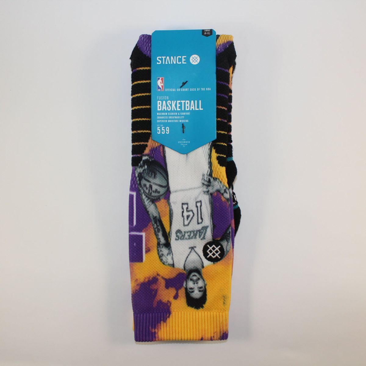 Шкарпетки баскетбольні Stance NBA Brandon Ingram Los Angeles Lakers Crew Basketball Socks Purple Yellow M559D6BRA-PUR, L (42-46), В наявності, доставка 1-2 дні