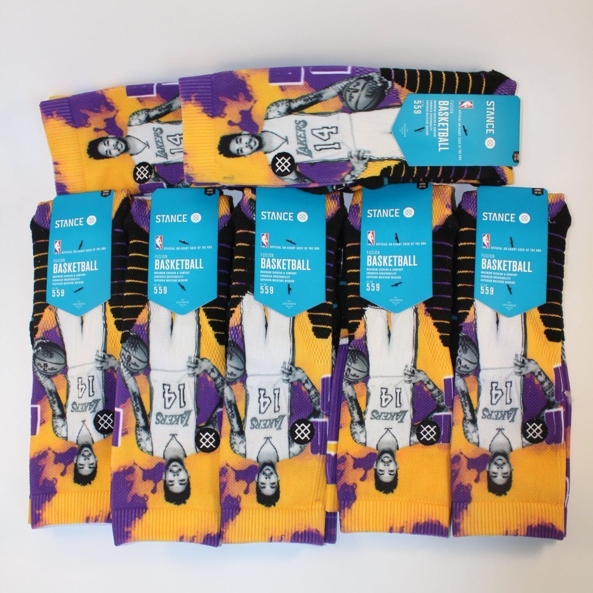 Шкарпетки баскетбольні Stance NBA Brandon Ingram Los Angeles Lakers Crew Basketball Socks Purple Yellow M559D6BRA-PUR, L (42-46), В наявності, доставка 1-2 дні