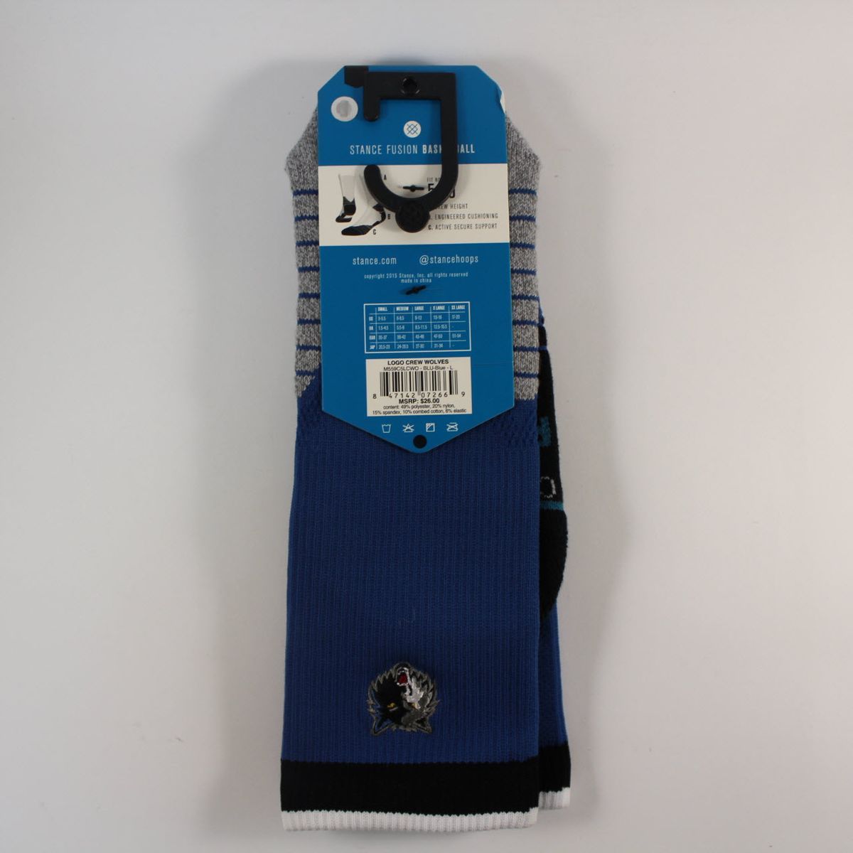 Шкарпетки баскетбольні Stance NBA Minnesota Timberwolves Logo Crew Basketball Socks Blue M559C5LCWO-BLU, L (42-46), В наявності, доставка 1-2 дні